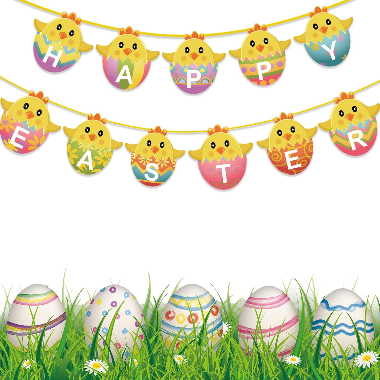 Happy Easter Carrot Bunny Banner Hanging Garland Easter Holiday Decoration 