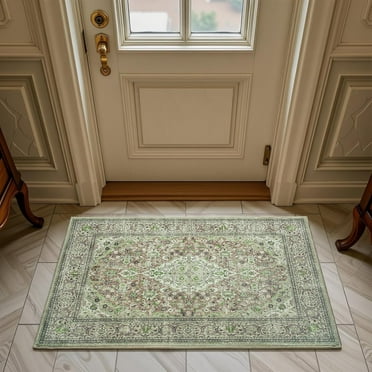 Washable Entry Rug 2x3, Sage Green Small Area Rugs Non Slip, Indoor Low Pile Carpet with Rubber Backing for Bathroom Kitchen Entryway Office
