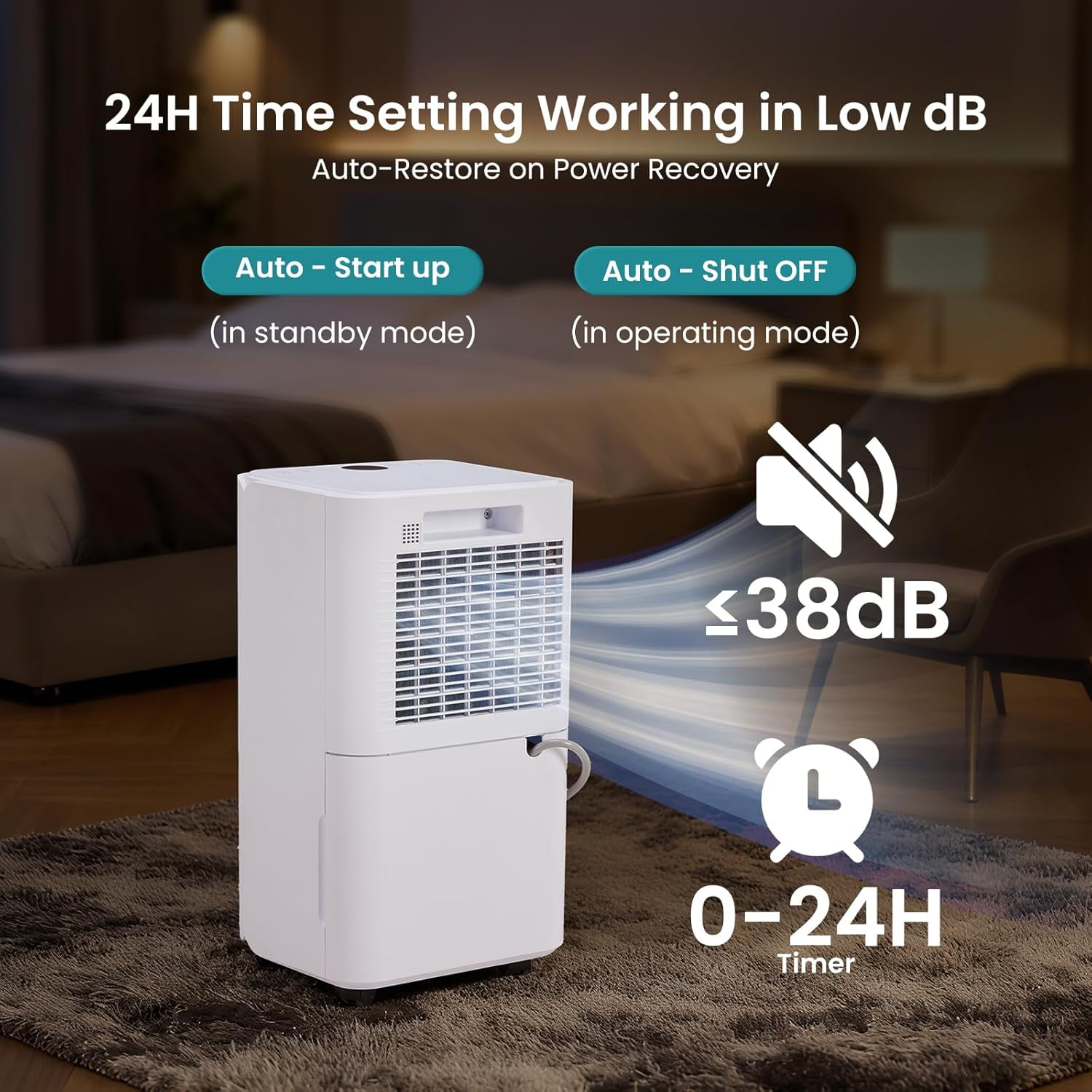 Dehumidifier for Basements, 9 Pint Dehumidifier with Auto Defrost & Drain, 24H Timer, Covers 1,500 Sq. ft for Home, Bedroom, Bathroom