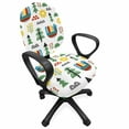 thumbnail image 1 of Cartoon Office Chair Slipcover, Pastel Chicken Apartments Sun Forest Trees Clouds Branches Cartoon, Protective Stretch Decorative Fabric Cover, Standard Size, Off White and Multicolor, by Ambesonne, 1 of 5