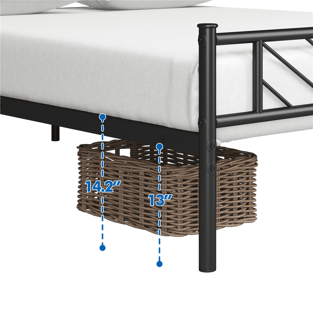 Renwick Justice Queen Size Metal Platform Bed with Arrow Design, Adult, Black