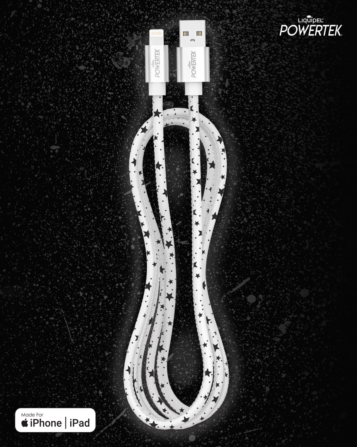 Liquipel Powertek Glow in Dark Cable lightning - White w/stars