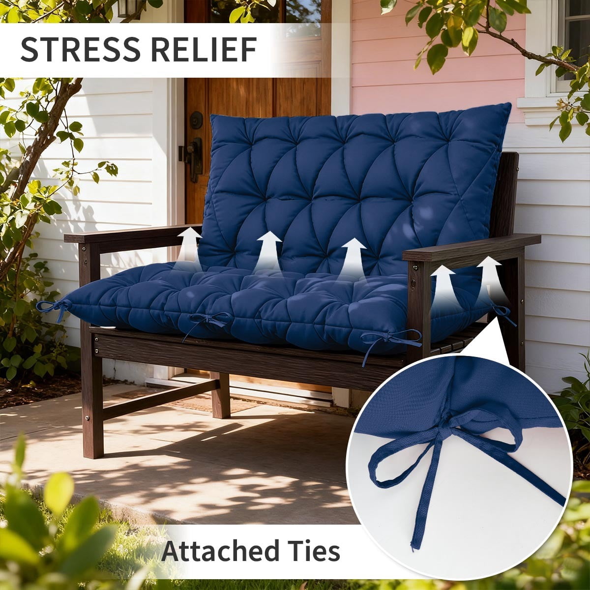 Pakunoda Porch Swing Cushions 60” X 40” X 5”, 2-3 Seater Bench Cushion with Backrest, Waterproof Replacement Outdoor Cushion with Tie, Blue