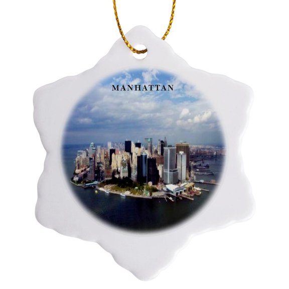 3drose, Aerial View of Manhattan, 3 inch Snowflake Porcelain Ornament