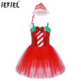 thumbnail image 2 of Disfraz de elfo de Navidad para niñas, traje de Cosplay de Papá Noel con lazo y lentejuelas, vestido de leotardo con tutú de ballet y sombrero, disfraz de fiesta y Festival, 2 of 5