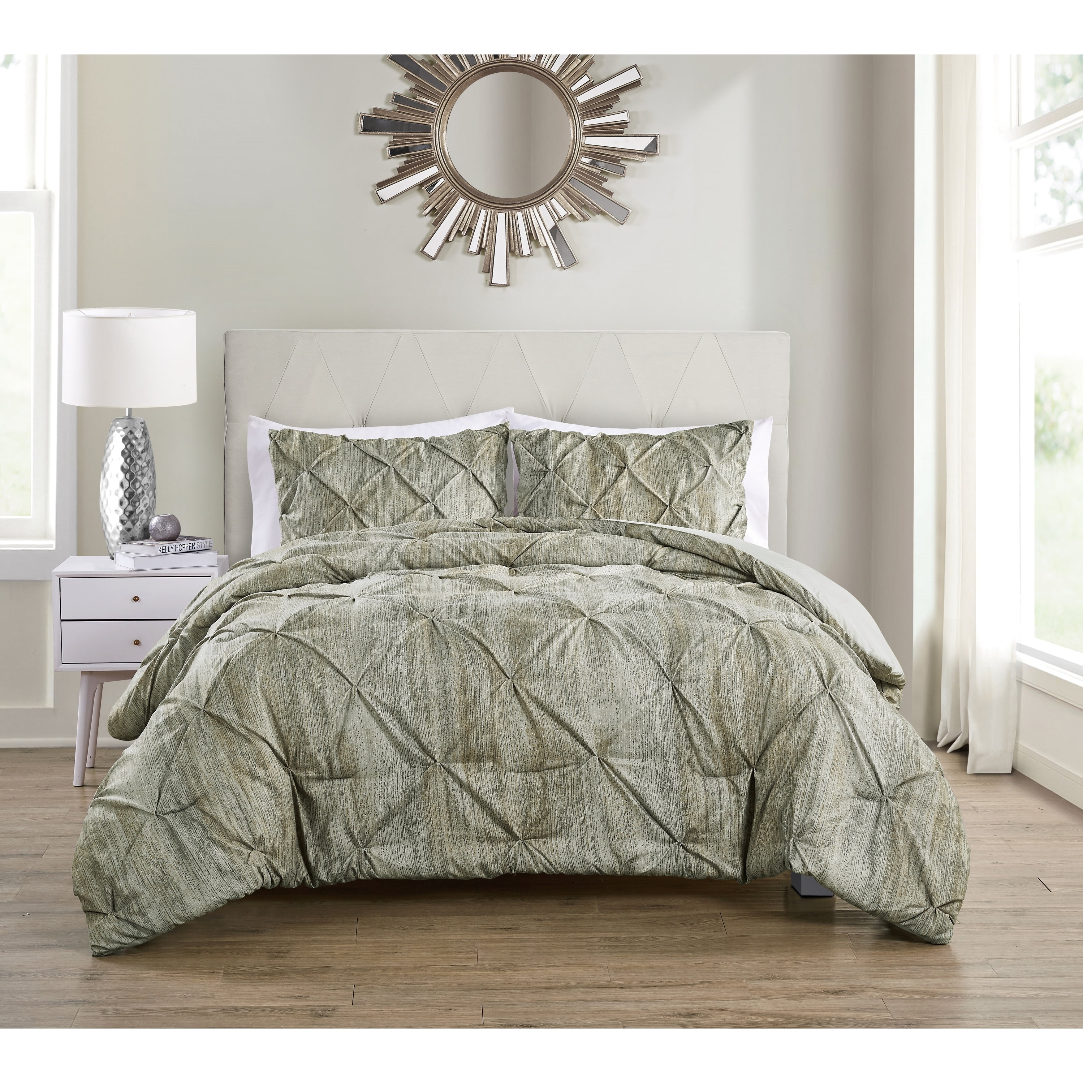 VCNY Home Distressed Karla Beige Pintuck Pleat Duvet Cover Set, Queen