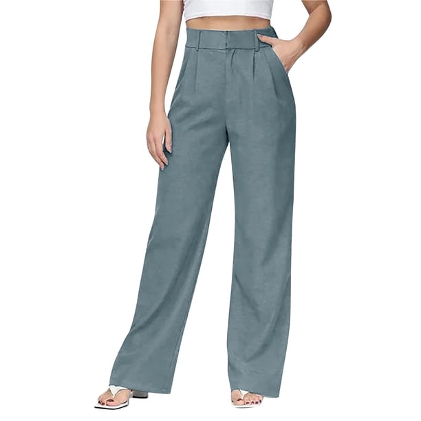 WILLBEST Pantalones Casuales de Mujer, de Pierna Ancha, de Vestir, de Cintura Alta, Abotonados y con Bolsillos para Mayor Comodidad Diaria. Chica