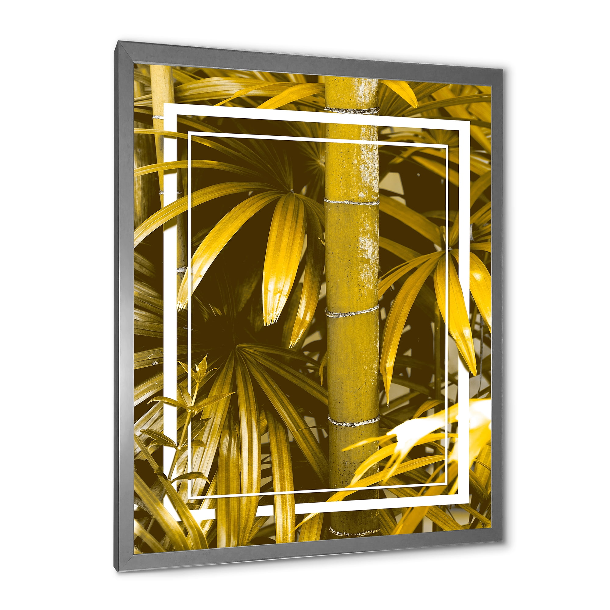 Designart 'Tropical Leaves and Yellow Bamboo' Tropical Framed Art Print
