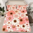 thumbnail image 2 of Homewish Cartoon Flower Daisy Twin Sheet Sets,Retro Rustic Floral Twin Fitted Sheet,Pink Orange Blossom Flat Sheet For Girls Kids,Microfiber Bedroom Decor,3pcs, 2 of 7