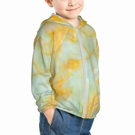 

Uemuo Yellow With Teal Marble Pattern Rash Guard for Boys Girls Long Sleeve Swim Shirts UPF 50+ UV Sun Protection Hooded Fishing Shirt with Pocket for Kid-18 Months