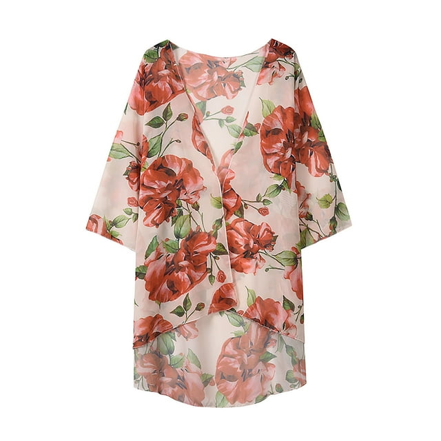 Nouveaux Hauts d'Été pour Femmes 2023 Manches Longues Mode Col Rond Manches 3/4 Imprimé Blouses Décontractées pour Sorties Chemises Grande Taille pour Femmes
