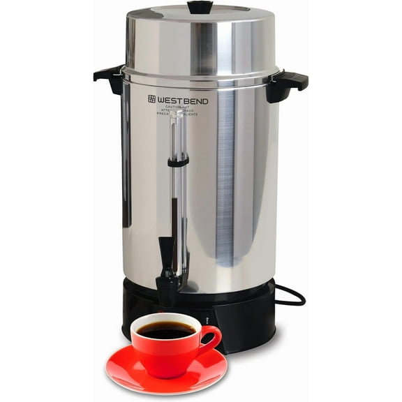 Coffee Urn Commercial Highly-Polished Aluminum NSF Approved Features Automatic Temperature Control Large Capacity with Fast Brewing and Easy Clean Up, 100-Cup, Silver