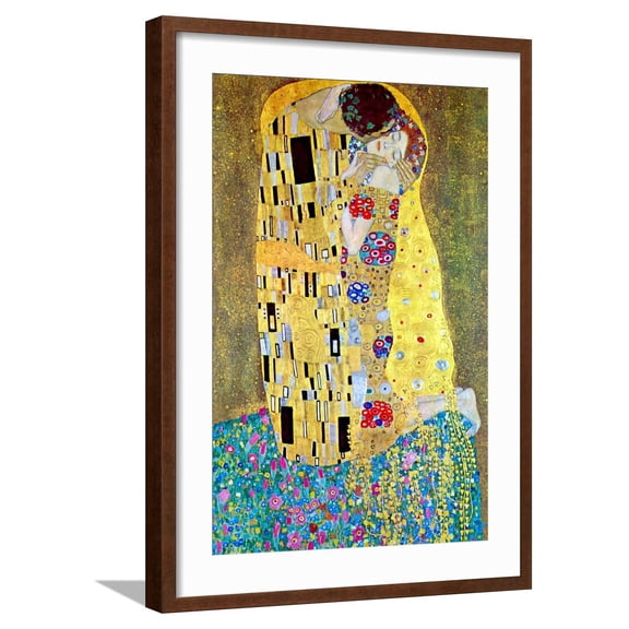 Art.com The Kiss Art Print by Gustav Klimt, Brown Frame Wall Art, 21" x 29"