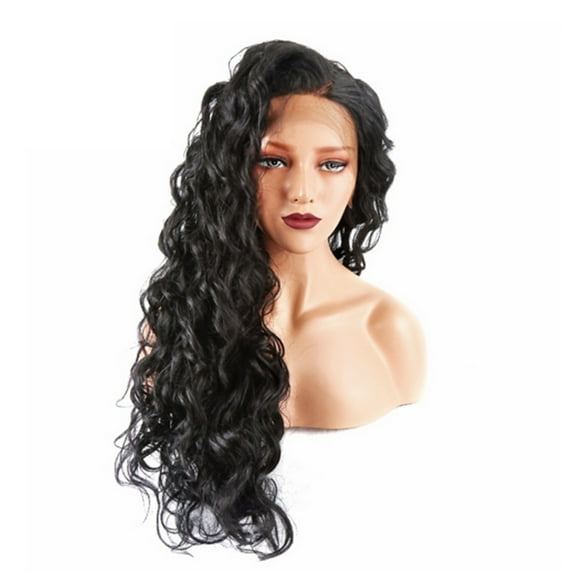 Fashionable synthetic wig black side-parted long curly hair fluffy natural wig