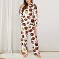 thumbnail image 2 of Pajama Sets for Women 2 Pcs, Pink Brown Beige Chocolate Print Button Down Long Sleeve Sleepwear Lounge PJ Sets, 2 of 6
