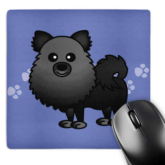 3dRose, Cute Black Pomeranian Blue with Paw Prints, MousePad