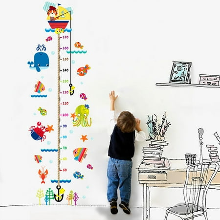 Height Meter Wall Sticker Growth Ruler Cartoon Cat Fishing ...