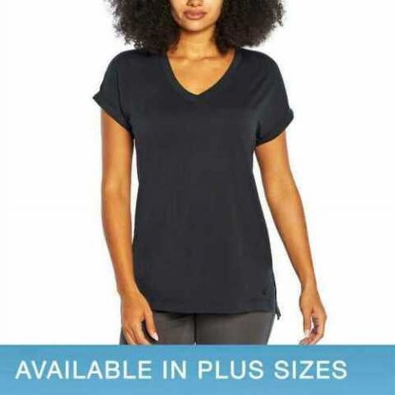 Banana Republic Women's V-neck Roll Sleeve Tee Shirt Casual Top (Black, Large)
