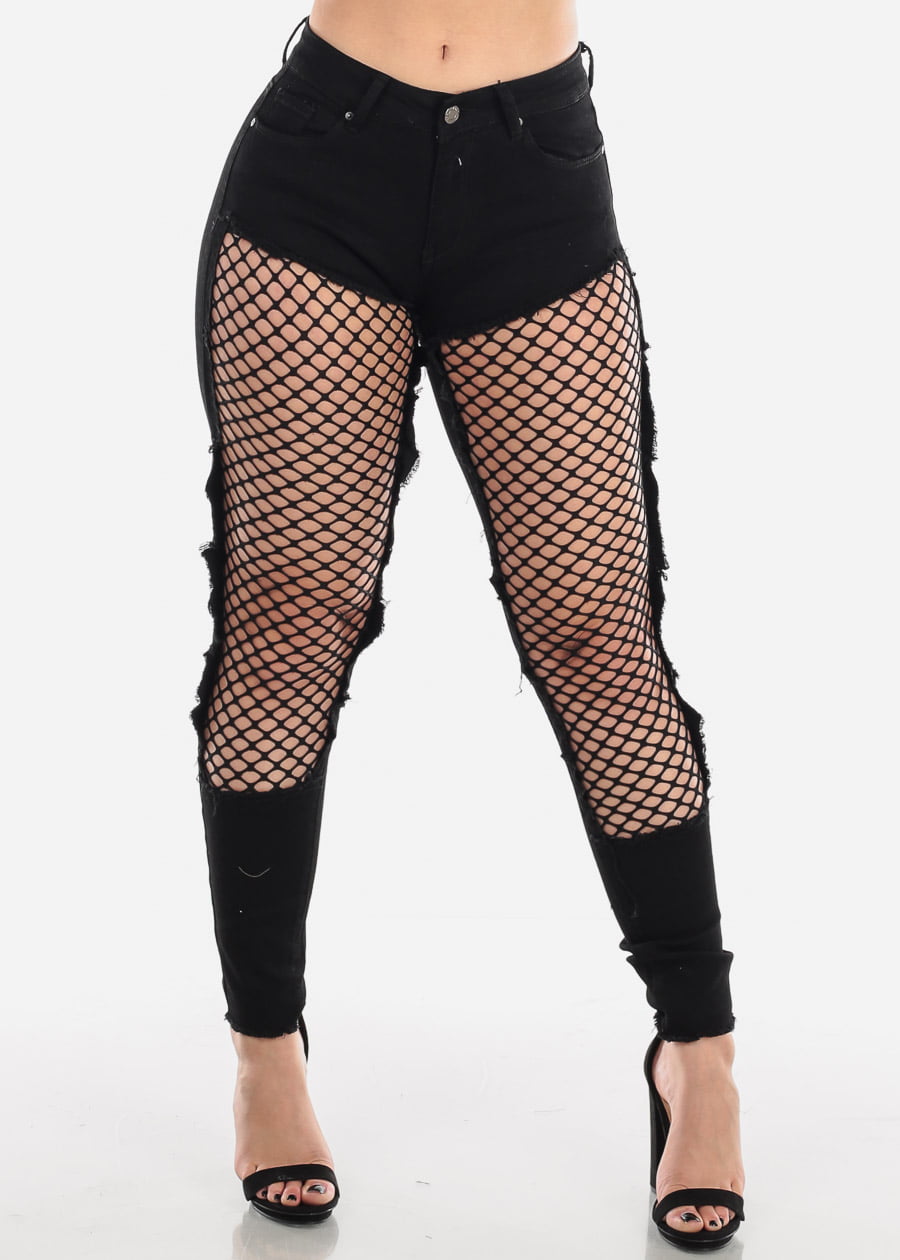 black ripped jeans with fishnets