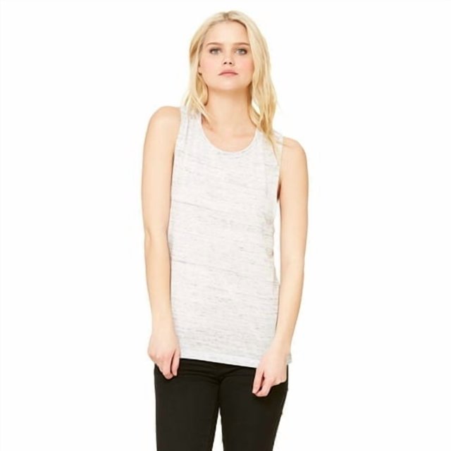 Bella Canvas Womens Flowy Scoop Blended Muscle Tank, M, White Marble