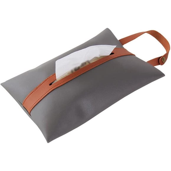 Boîte à Mouchoirs en Cuir PU Face Boîte de Rangement en Papier Rectangulaire Organisateur Titulaire Décor Bande Suspendue pour Comptoir de Cuisine Restaurant Commode Chambre Table de Chevet Bureaux (Gris)