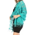 thumbnail image 4 of Sakkas Mari Women's Large Lightweight Soft Lace Scarf Wrap Shawl Floral and Fringe - RoseTurquoise - One Size, 4 of 5