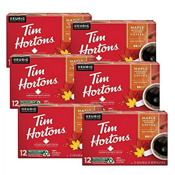 Tim Hortons Maple Flavored Coffee, Single-Serve K-Cup Pods Compatible with Keurig Brewers, 72ct K-Cups, Red, 12 Count (Pack of 6)