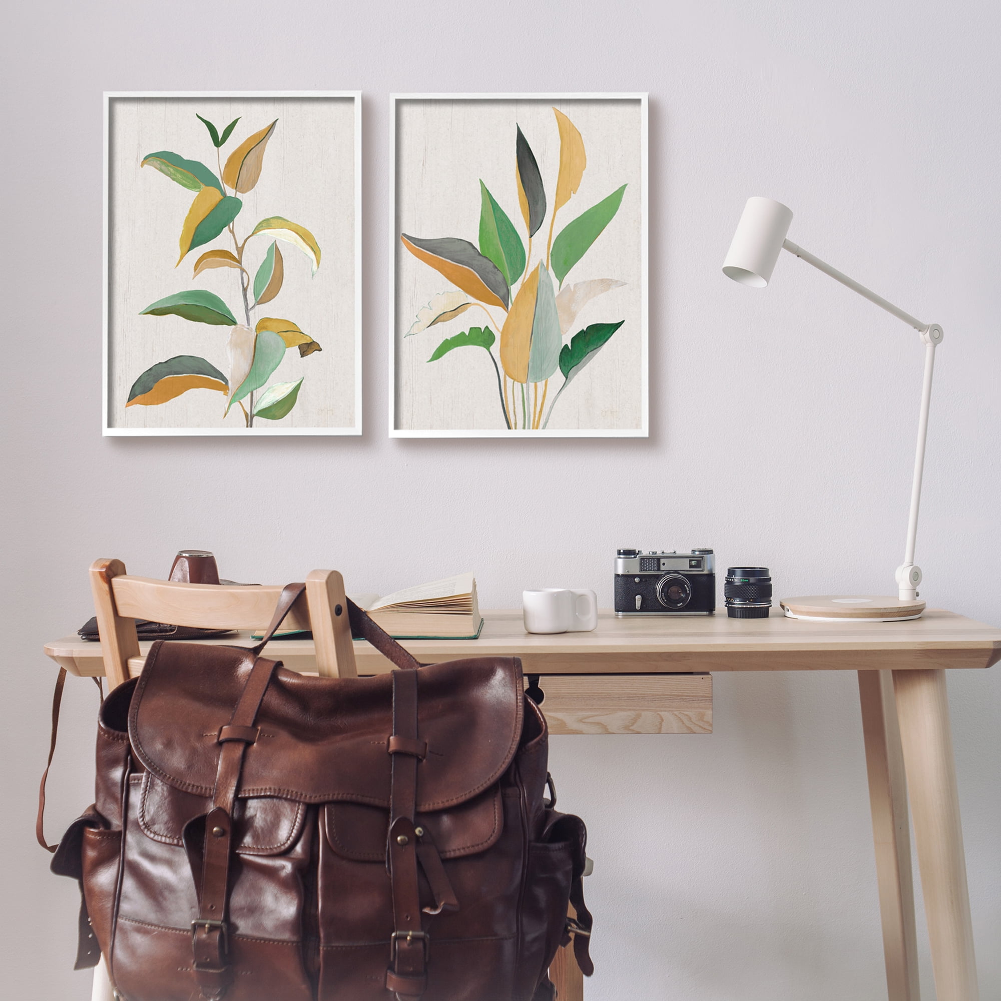 Stupell Industries Modern Split Plant Leaves Botanical & Floral Painting White Framed Art Print Wall Art, 16 x 20, Set of 2