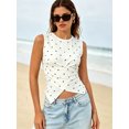 thumbnail image 4 of LMLYSoH Women’s Sleeveless Tank Tops Dot/Stripe Print Summer Crew Neck Draped Front Slim Fit Vest, 4 of 8