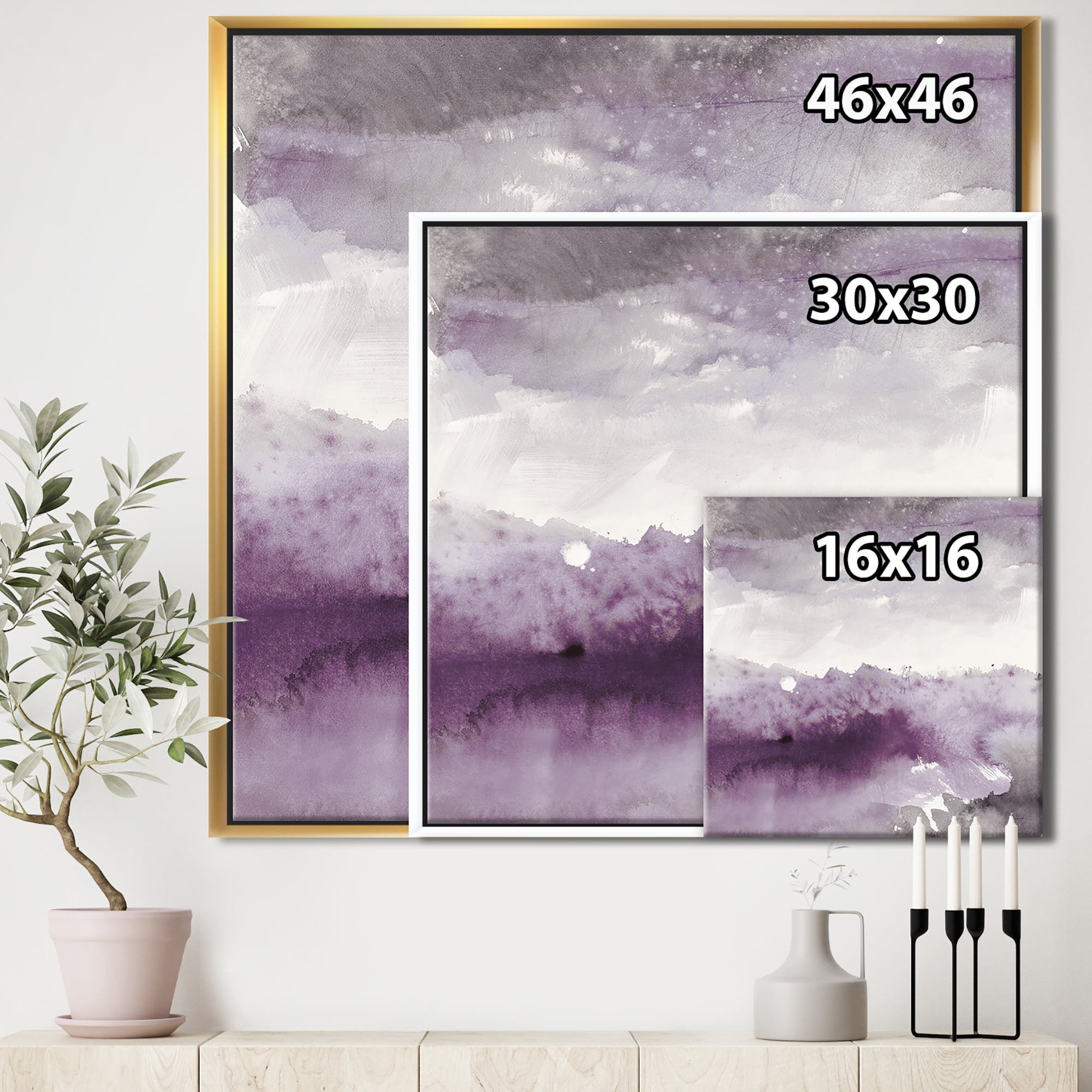 Designart ' Midnight at the Lake II Amethyst and Grey ' Shabby Chic Framed Canvas
