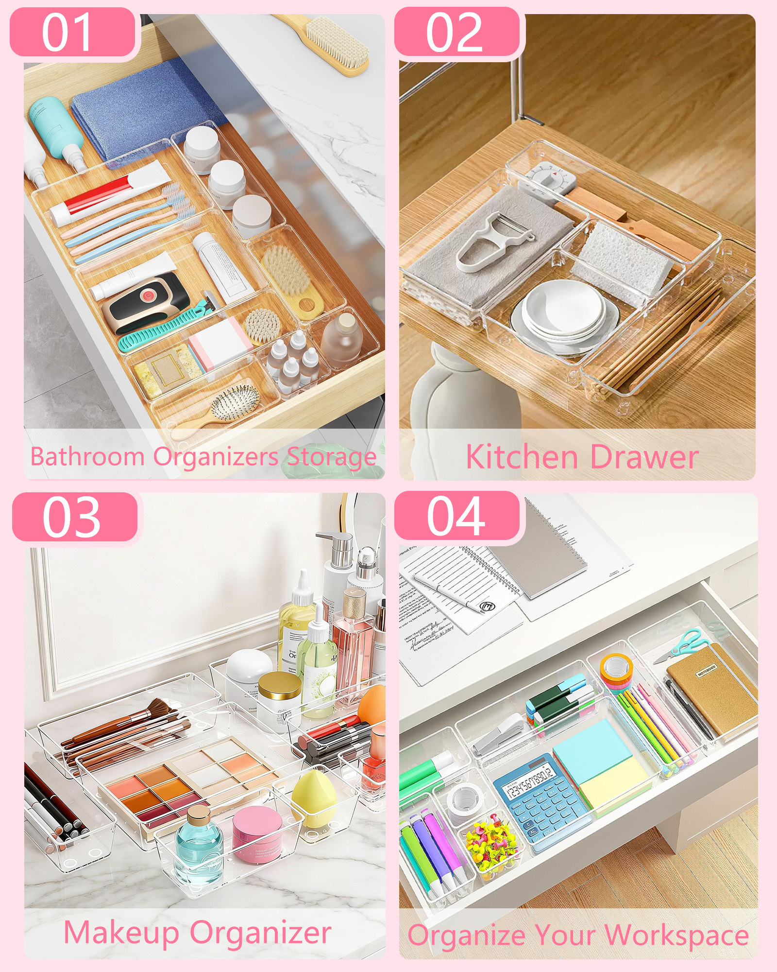 Asnews 13-Piece Plastic Drawer Organizer Set, Clear photo 6