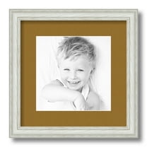 ArtToFrames 12x12" Matted Picture Frame with 8x8" Single Mat Photo Opening Framed in 1.25" Off White Wash on Ash and 2" El Dorado Mat (FWM-4098-12x12)