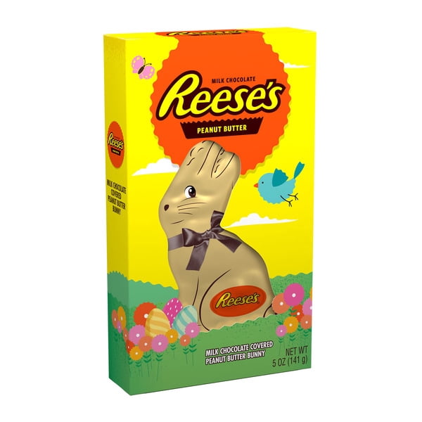 Reese's Milk Chocolate Peanut Butter Bunny, Easter Candy Gift Box, 5 oz with pan
