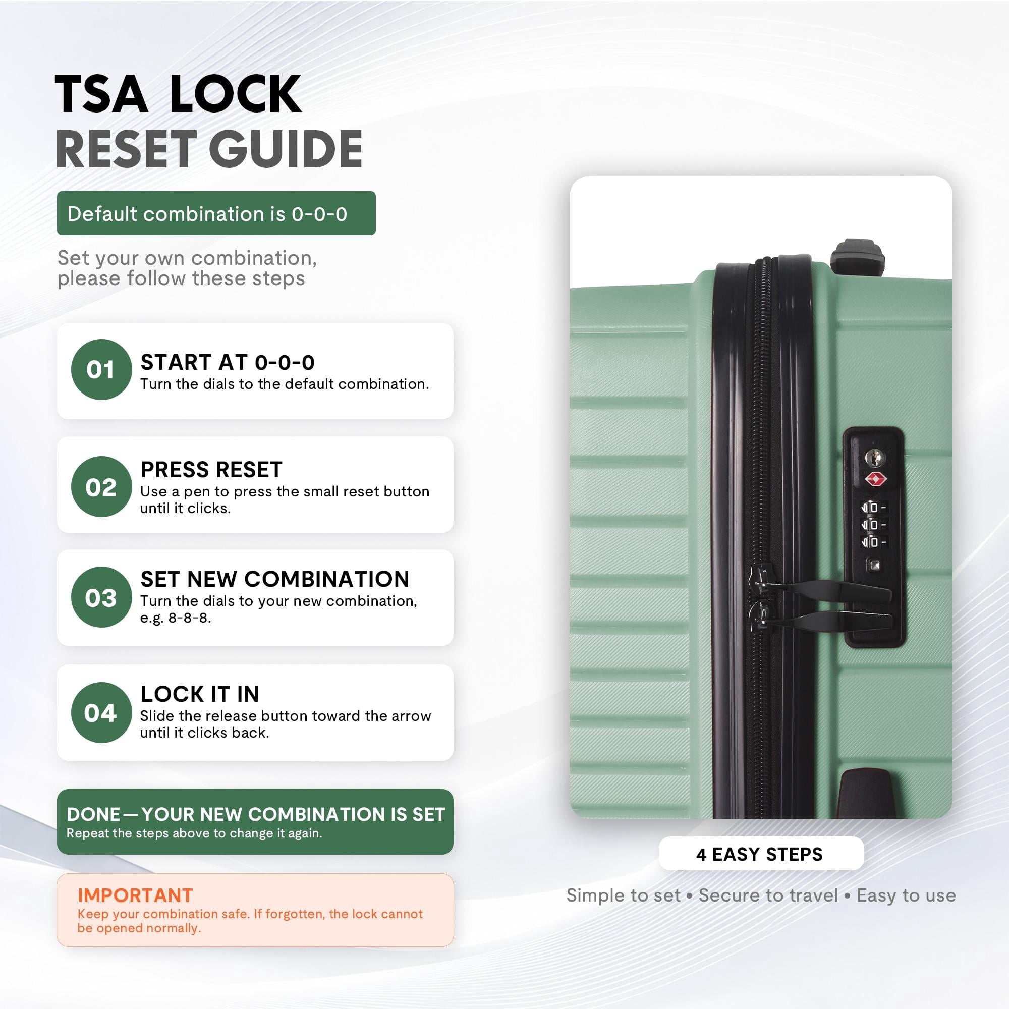 3-Piece PP Hardshell Luggage Set, Lightweight Scratch-Resistant Suitcases with Silent Spinner Wheels & TSA Lock, Green