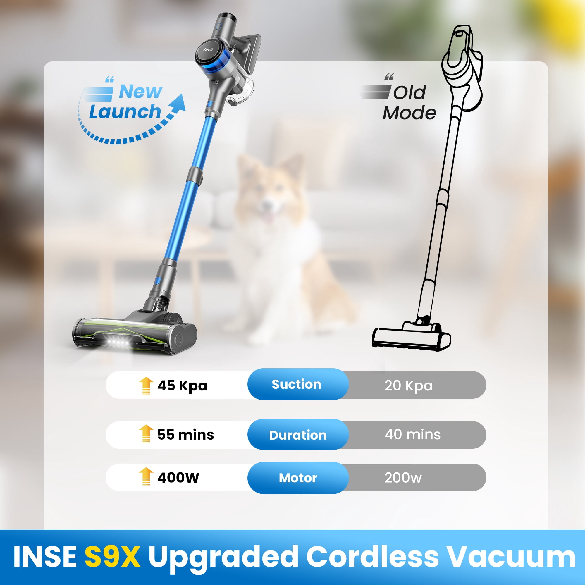 INSE Cordless Stick Vacuum for Carpet Wood Floor Pet Hair