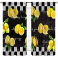 thumbnail image 2 of Yellow Lemon Kitchen Curtains, Vintage Retro Summer Spring Seasonal Fruit Black White Checkered Window Drapes Treatments for Living Room Bedroom Bathroom Cafe 2 Panels, 84"x63" Inch, 2 of 5