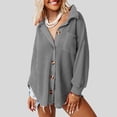 thumbnail image 3 of Camisa con botones de punto tipo gofre, manga larga, diseño de bolsillo, dobladillo irregular con arco, blusa holgada de gran tamaño para primavera y otoño, gris M, 3 of 6