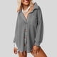 thumbnail image 3 of Camisa con botones de punto tipo gofre, manga larga, diseño de bolsillo, dobladillo Irregular con arco, blusa holgada de gran tamaño para primavera y otoño, gris L, 3 of 6