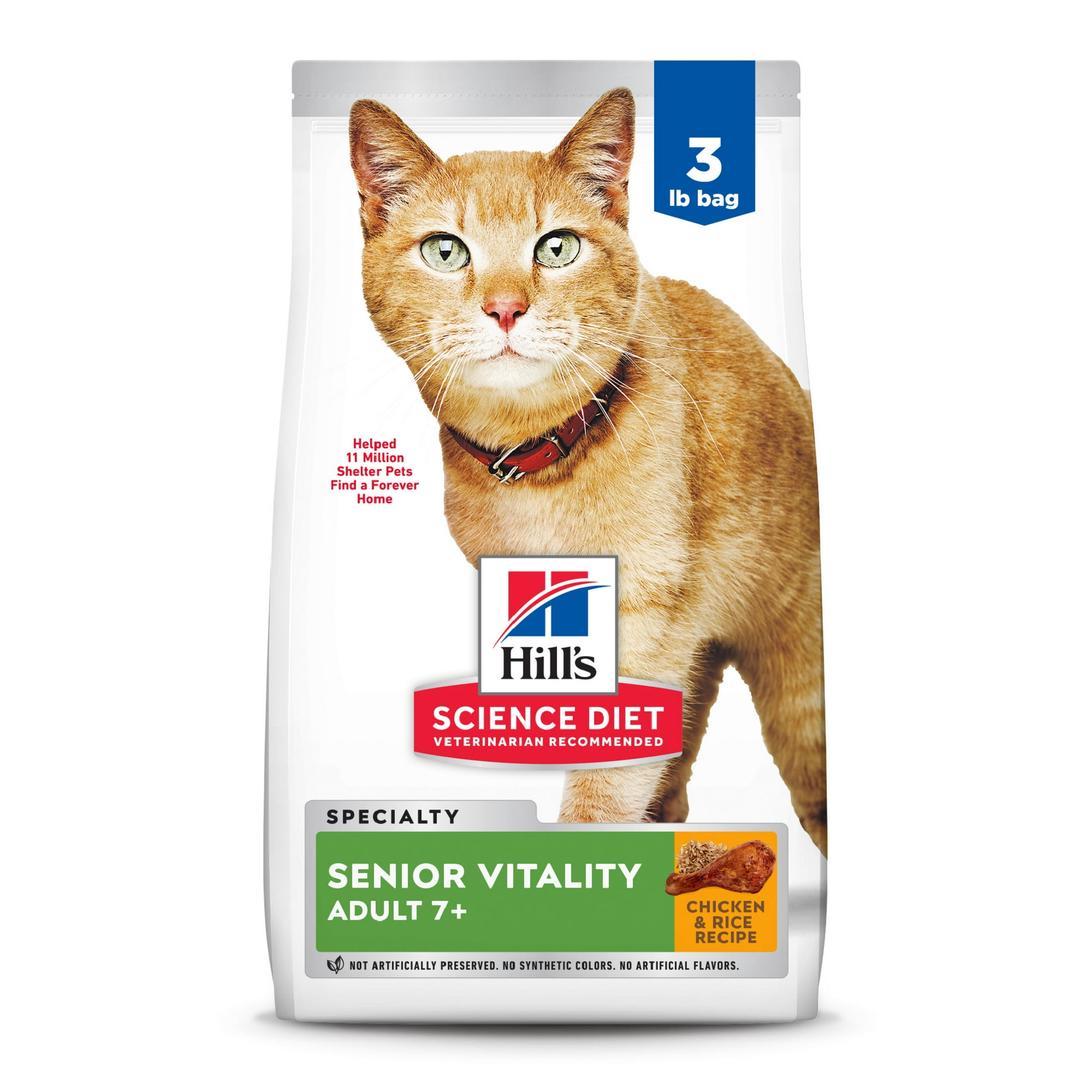 Hill's Science Diet 7+ Senior Vitality Chicken Dry Cat Food, 3lb Bag