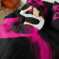 thumbnail image 4 of Manfei Pink Black Twin Bedding Sets 7pcs, Modern Abstract Art Bedding Comforter Set, Geometric Line Stripe Sheet Sets, Super Cozy Room Decor, 4 of 8