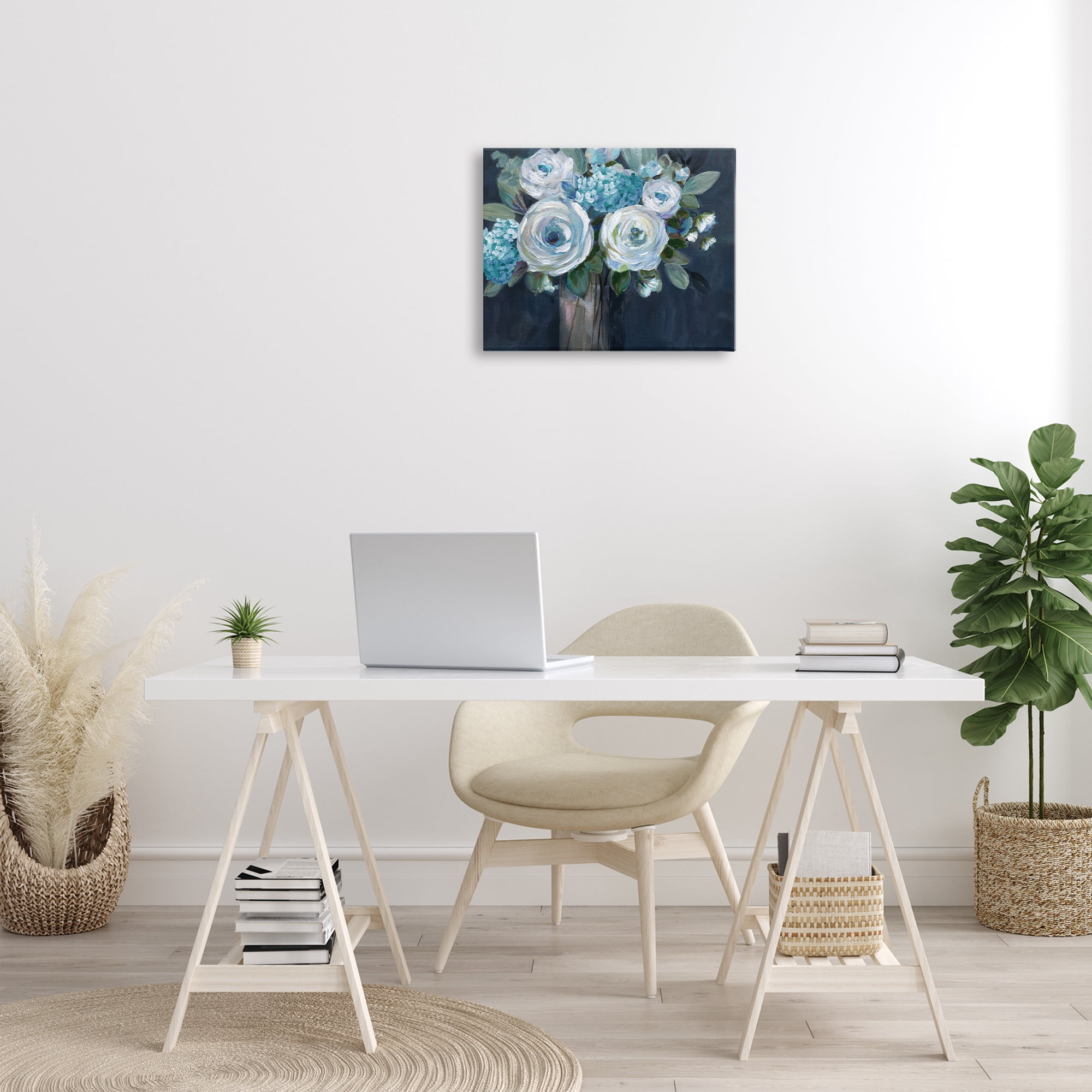 Stupell Industries Blue Mixed Bouquet Plants & Flowers Painting Wrapped Canvas Art Print Wall Art, 20 x 16