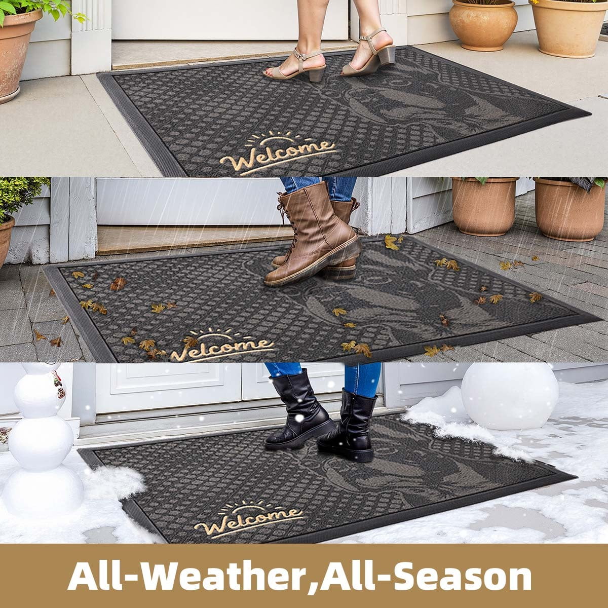 PABUBE Outdoor Doormat, French Bulldog Welcome Mat, Heavy Duty Durable Doormat Outdoor Entrance, Non-Slip Dirt & Mud Trapper Outdoor Mat for Front Doors