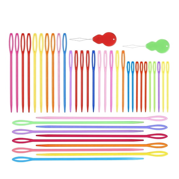 Januofit 40PCS Plastic Needles – 4 Sizes with Large Eye, Plastic Sewing Needle with Threader and Box, Yarn Needles for Crochet and Canvas, Crochet Needle for Handmade Crafts