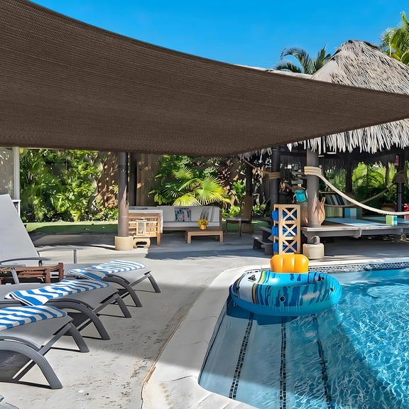 12'x 20' Sun Shade Sail Brown Rectangle UV Block Outdoor Shade Canopy Sunshade for Patio Lawn Garden Carport Backyard Deck Pergola