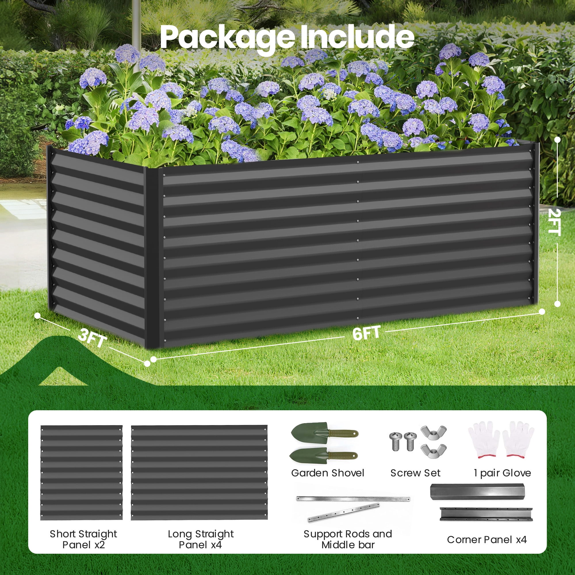 GVDV Raised Garden Bed 6x3x2ft Outdoor, Metal Raised Bed Kit for Backyard, Deep Root Planter Box for Gardening Vegetables, Fruits, Flowers, Rust-Proof, Easy Assembly