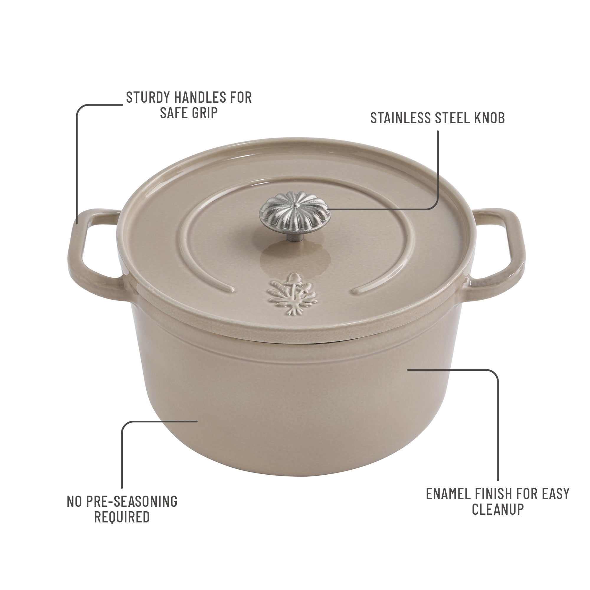 The Pioneer Woman 5-Quart Enameled Cast Iron Dutch Oven with Lid, Taupe