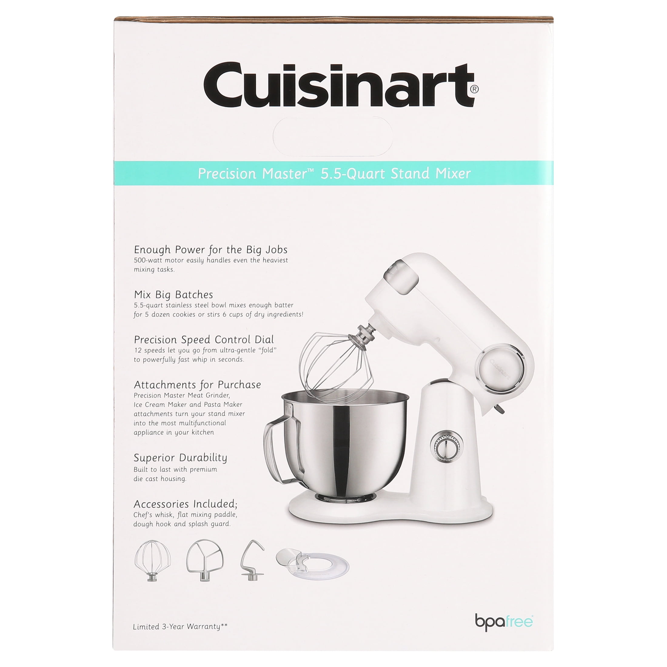  Cuisinart Stand Mixer, 12 Speed, 5.5 Quart Stainless Steel  Bowl, Chef's Whisk, Mixing Paddle, Dough Hook, Splash Guard w/ Pour Spout,  Robin's Egg, SM-50TQ: Home & Kitchen
