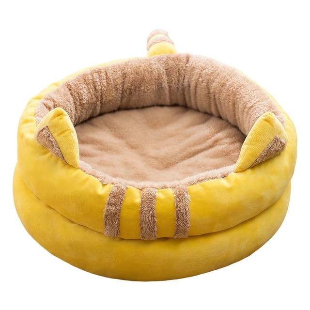 Indoor Circular Cat Bed With Cat Ears And Tail Design Suitable For All Seasons Portable Cat Slip Base Soft And Warm Washable