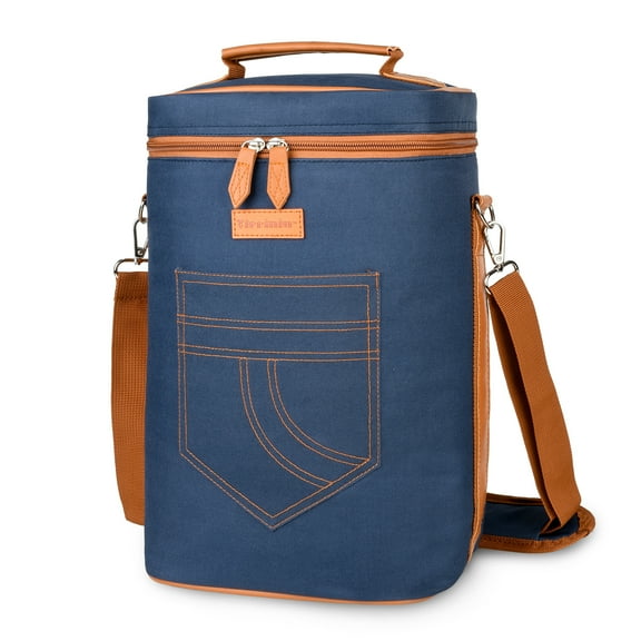 Tirrinia Polyester Leakproof Insulated Wine Tote Cooler Bag,Wine Carrier,Champagne Bag,Portable Waterproof Wine Bag with Removable Compartment and Top Strap,Wine Gifts for Wine Lovers,Dark Blue
