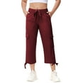 thumbnail image 2 of Satankud Women's Cargo Capris Hiking Pants Lightweight Quick Dry Outdoor Athletic Casual Loose Comfy Elastic Waist with Pockets Wine M, 2 of 9